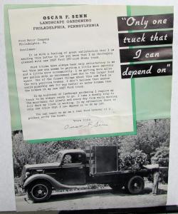 1937 Ford Stake Truck Dealer Sales Brochure Testimonial Sheet Original