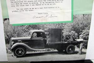1937 Ford Stake Truck Dealer Sales Brochure Testimonial Sheet Original