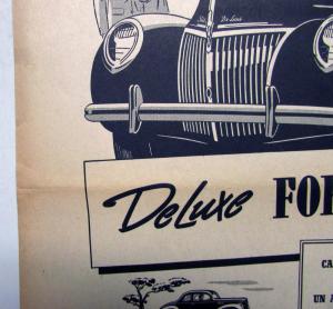 1939 Ford V8 DeLuxe Style Leadership Features Original Ad Proof Spanish Text