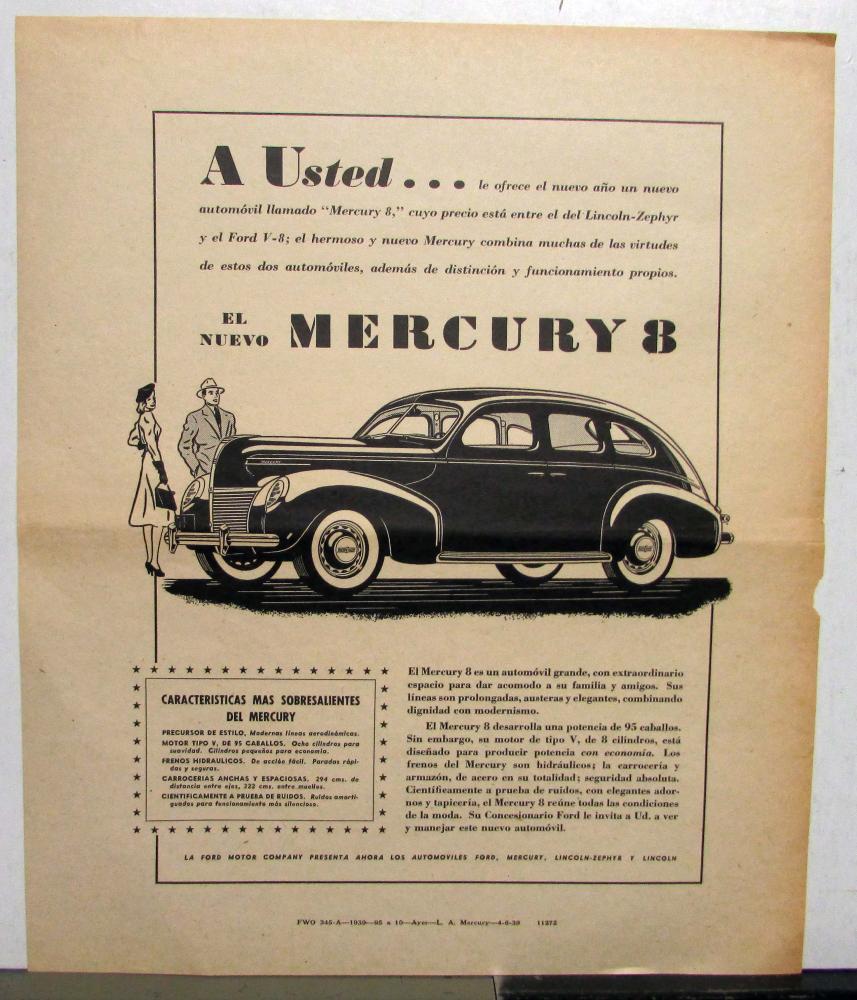 1939 Mercury 8 Characteristics The New Year Offers You A New Car AdProof Spanish
