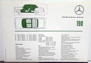 1964 Mercedes-Benz Model 190 Sales Data Specifications Sheet Original