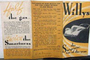 1938 Willys Pocket Sales Brochure Value & Economy The Surprise Car Of The Year