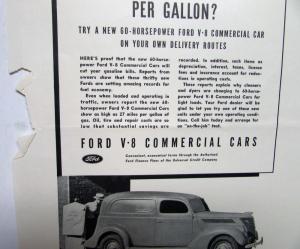 1938 Ford V8 Commercial Cars Delivery Want More Miles Per Gallon? Ad Proof Orig