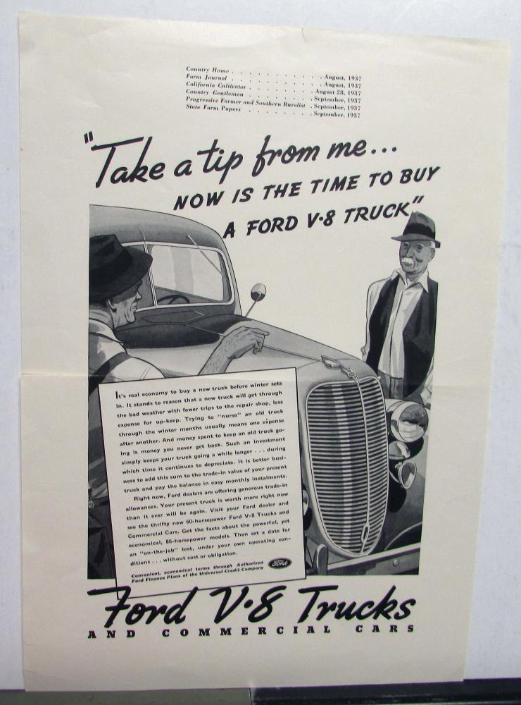 1938 FordV8 Truck Take A Tip From Me Now Is The Time To Buy A Ford Ad Proof Orig