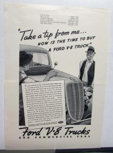1938 FordV8 Truck Take A Tip From Me Now Is The Time To Buy A Ford Ad Proof Orig