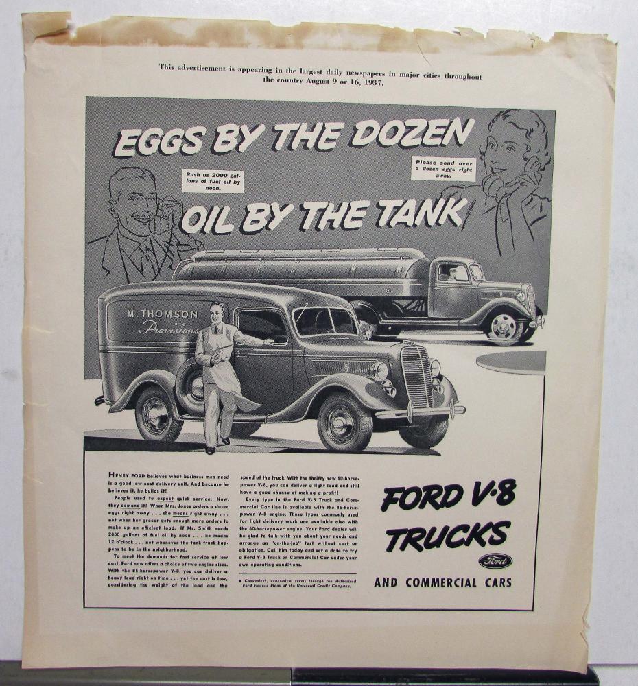 1938 Ford V8 Truck Delivery Eggs By The Dozen Ad Proof Original