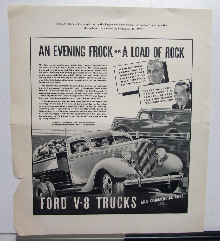 1938 Ford V8 Truck Commercial Cars HD Delivery Features Ad Proof Original