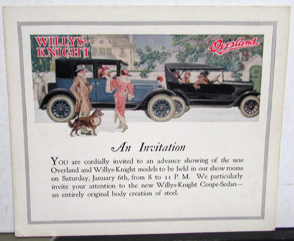 1924 Overland & Willys Knight New Car Models Introduction Dealer Invitation Card