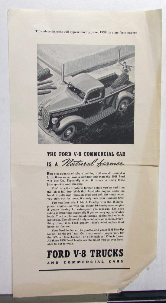 1938 Ford V8 Truck Commercial Car Is A Natural Farmer Ad Proof Original