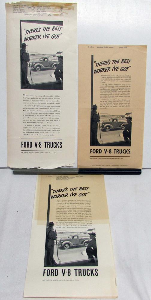 1938 Ford V8 Truck There's The Best Worker I've Got Ad Proof Original