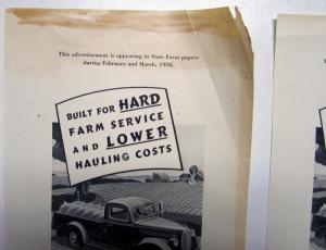 1938 Ford V8 Trucks Built For Hard Farm Service & Lower Costs Ad Proof Original