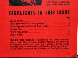 1961 Sparkin Autolite Independent Garages Magazine Indy 500 Ford in 62 Orig