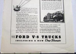 1938 Ford Trucks V8 Flathead One Tonner Features Ad Proof Orignal