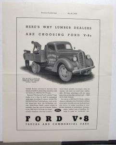 1938 Ford Trucks V8 Here's Why Lumber Dealers Are Choosing Ford Ad Proof Orig