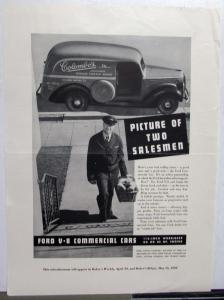 1939 Ford V8 Trucks & Commercial Cars Picture Of Two Salesmen Ad Proof Original