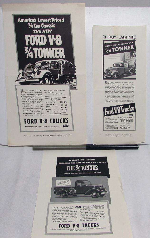 1939 Ford V8 Truck Stake Express 3/4 Ton Chassis Pricing Features Ad Proof Orig
