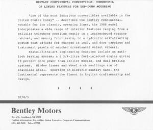 1988 Bentley Continental Convertible Press Photo and Release 0003