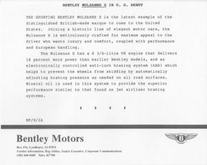 1988 Bentley Mulsanne S Press Photo and Release 0004
