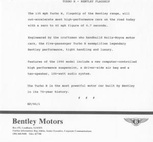 1990 Bentley Turbo R Press Photo and Release 0005