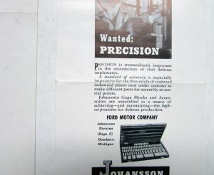 1942 Ford Johansson Gage Blocks Wanted: Precision Ad Proofs Original