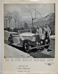 1935 Bentley 3 1/2 Litre Drop-Head Coupe The Motor Article Reprint