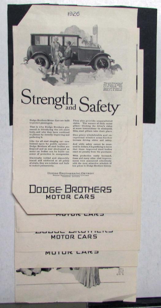1926 Dodge Brothers Special DeLuxe Sedan Strength & Safety Ad Collection Orig