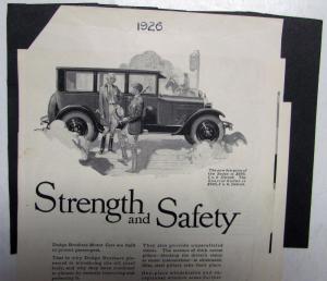 1926 Dodge Brothers Special DeLuxe Sedan Strength & Safety Ad Collection Orig