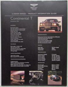 1996-2002 Bentley Continental T 2-Door Product Info Guide - Specs/Enhancements