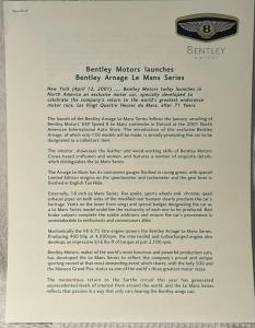 2001 Bentley Media Information Press Kit - Text Only