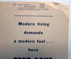 1933 Ford Coke Charcoal Modern Living Demands A Modern Fuel Ad Proof Original