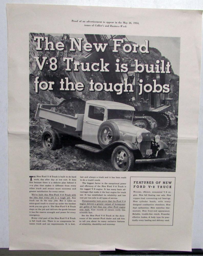 1934 Ford V8 Truck Features Built For The Tough Jobs Ad Proof Original