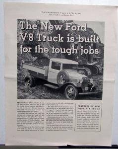 1934 Ford V8 Truck Features Built For The Tough Jobs Ad Proof Original