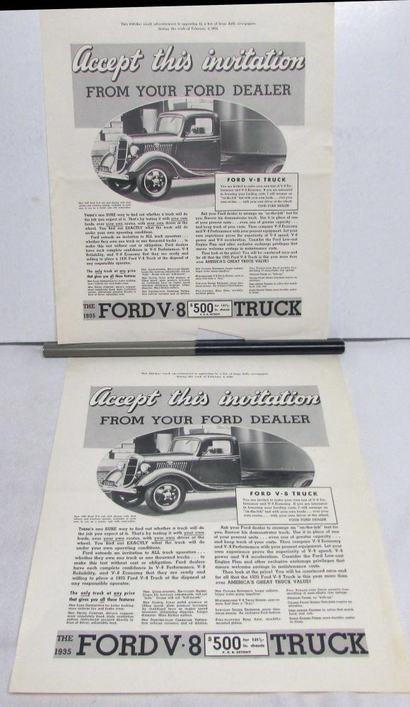 1935 Ford Truck V8 New Features Accept This Invitation Ad Proof Original