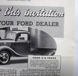 1935 Ford Truck V8 New Features Accept This Invitation Ad Proof Original