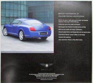 2006 Bentley Continental GT Mulliner Driving Specification Sales Folder