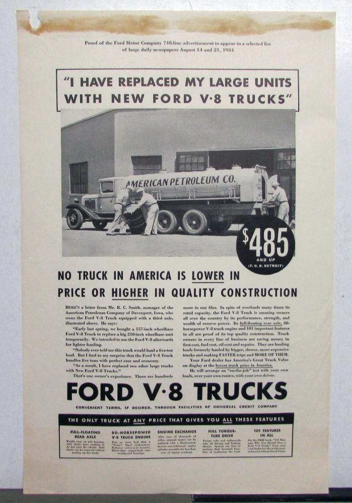 1935 Ford Truck V8 Features No Truck In America Is Lower In Price Ad Proof Orig