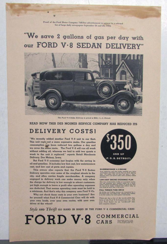 1935 Ford V8 Truck Sedan Delivery Commercial Cars Features Ad Proof Original
