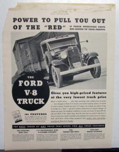 1935 Ford V8 Trucks Features Power To Pull You Out Of The Red Ad Proof Original