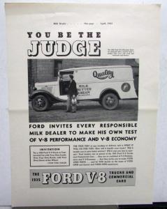 1935 Ford V8 Trucks Commercial Cars Delivery Features Milk Dealers Ad Proof Orig