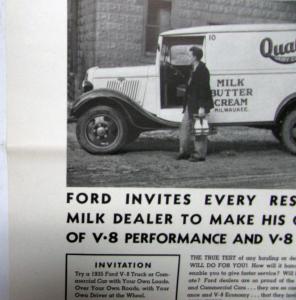 1935 Ford V8 Trucks Commercial Cars Delivery Features Milk Dealers Ad Proof Orig