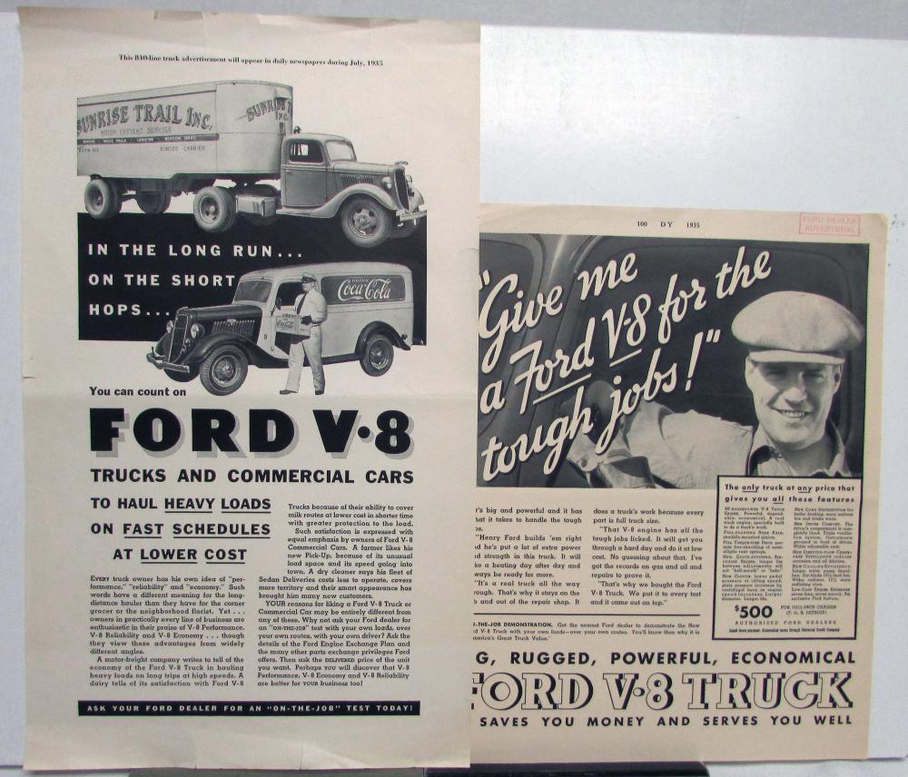 1935 Ford V8 Truck Delivery Features Heavy Loads Fast Schedules Ad Proof Orig
