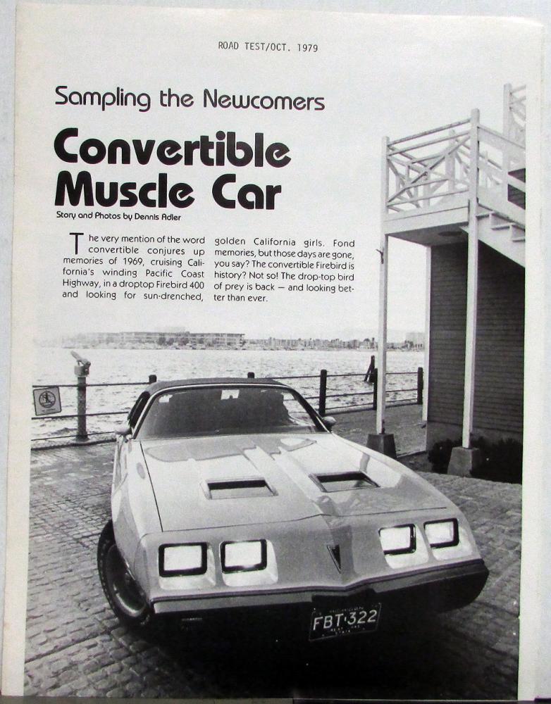 1979 Pontiac Firebird Formula Convertible Road Test Reprint Article Photo Sheet