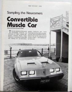 1979 Pontiac Firebird Formula Convertible Road Test Reprint Article Photo Sheet
