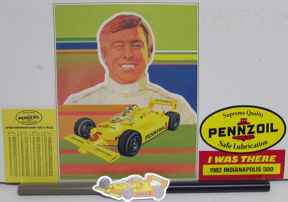 1982 Indy 500 Race Hall Rutherford Data Card Pennzoil Decal MPH Chart Collection