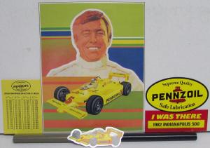 1982 Indy 500 Race Hall Rutherford Data Card Pennzoil Decal MPH Chart Collection