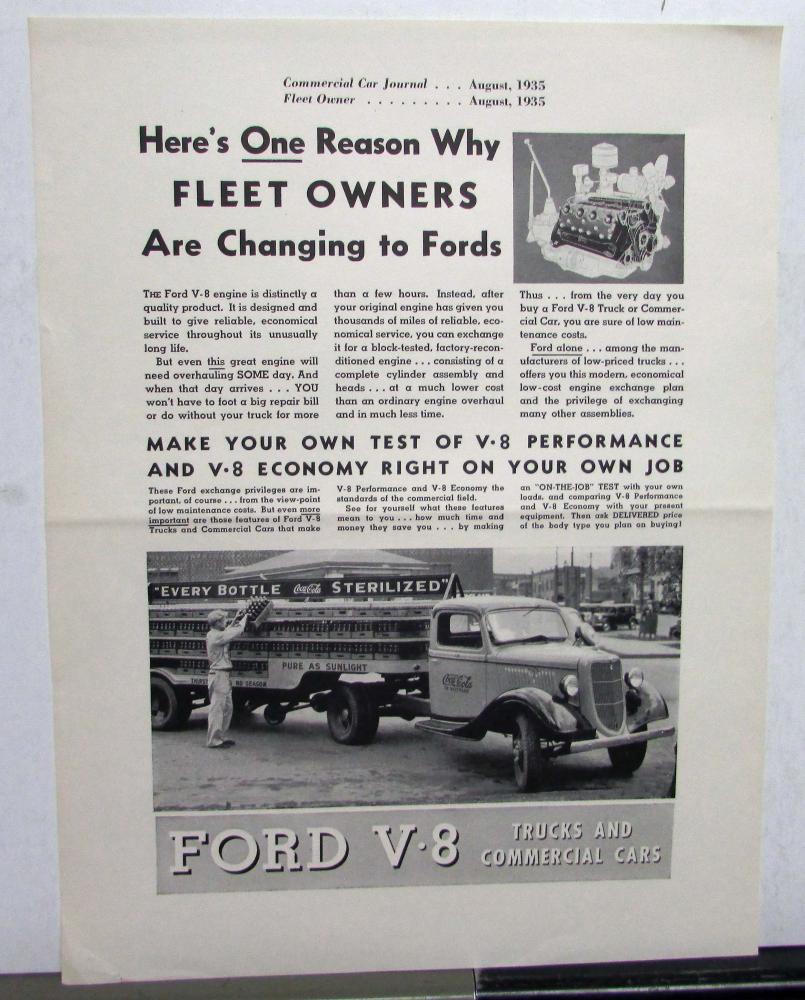 1936 Ford Truck V8 Flathead Engine Fleet Owners Changing To Fords Ad Proof Orig
