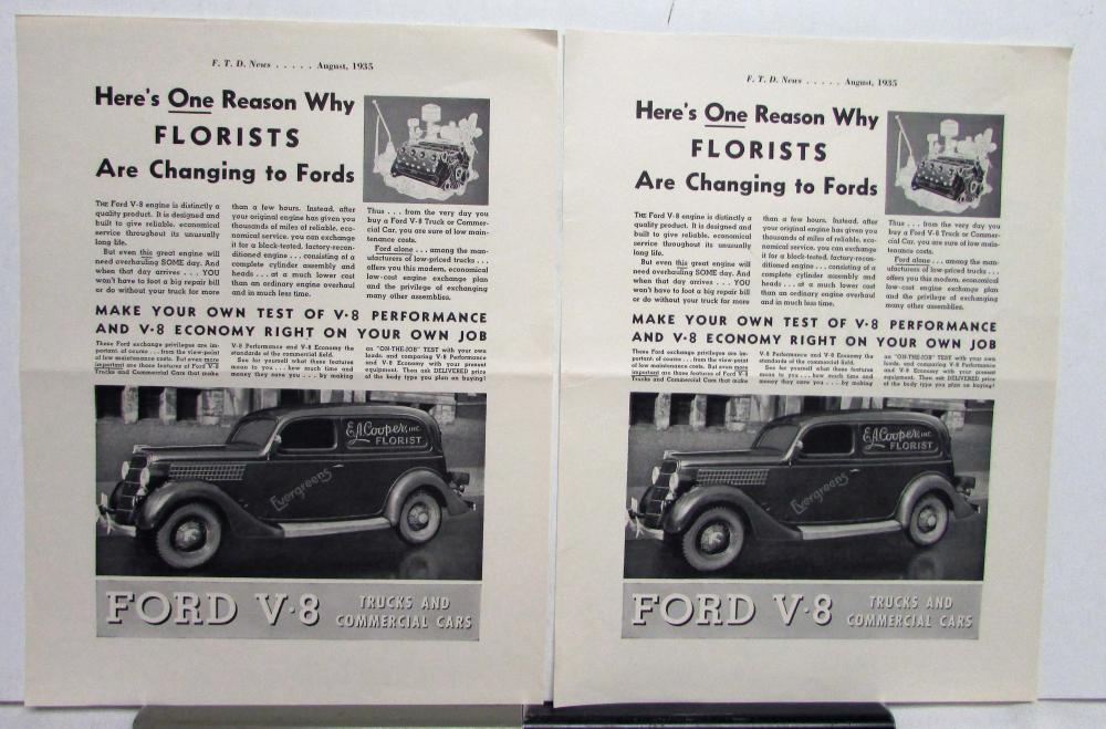 1936 Ford V8 Commercial Cars Flathead Engine Florists Are Changing Ad Proof Orig