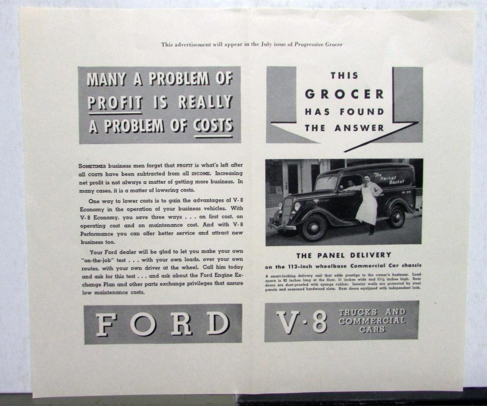 1936 Ford V8 Trucks Panel Delivery This Grocer Found The Answer Ad Proof Orig