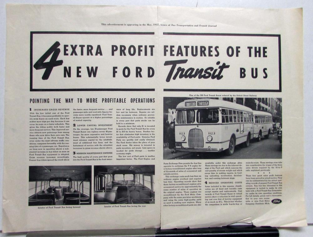 1937 Ford V8 Bus Transit 4 Extra Profit Features Ad Proof Original