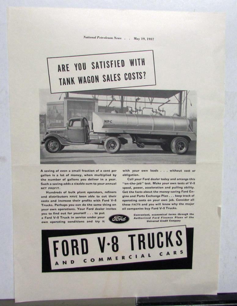 1937 Ford V8 Trucks Tank Wagon On The Job Tests Ad Proof Original